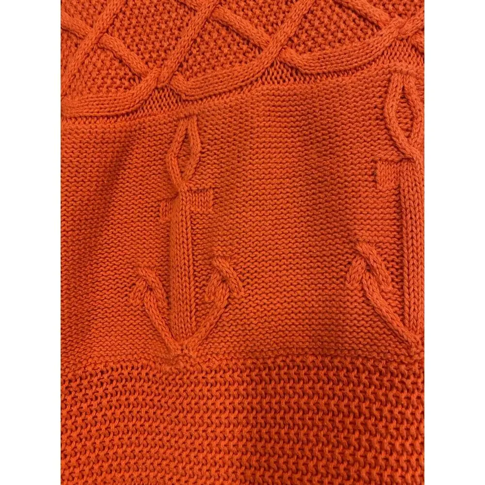 Talbots Orange Sweater Petite Medium Boat Neck Anchors Coastal Fisherman